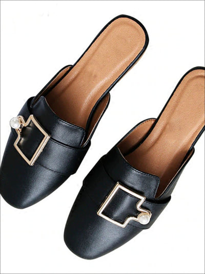 Womens Round Toe Metal Pearl Embellished Mules - Womens Shoes