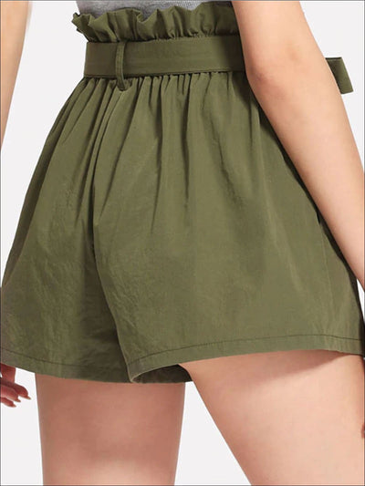 Womens Ruffle Tie Up Waist Wide Leg Shorts - Womens Bottoms