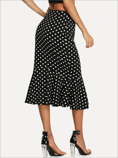 Womens Ruffled Hem Polka Dot Pencil Skirt - Womens Bottoms