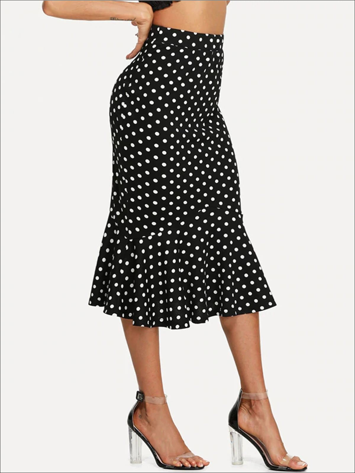 Womens Ruffled Hem Polka Dot Pencil Skirt - Womens Bottoms