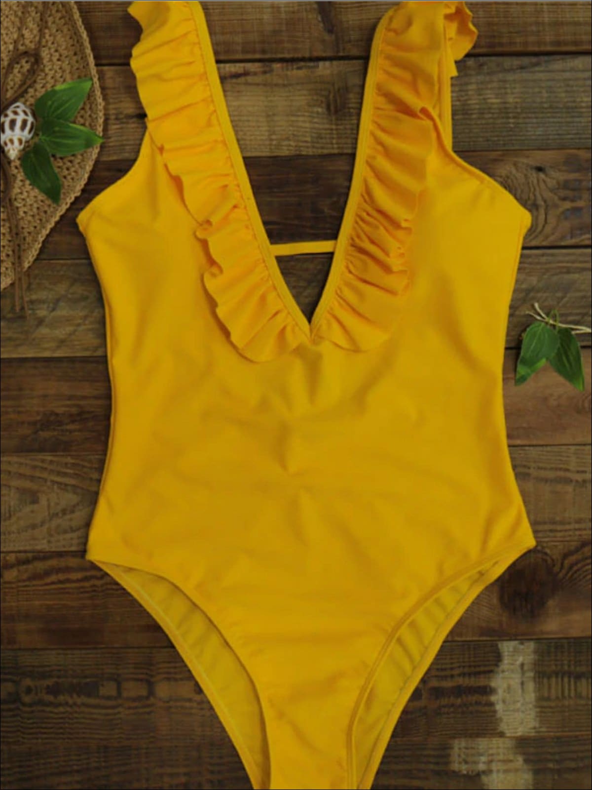 Womens Ruffled High Leg Cut Backless One Piece Swimsuit - Womens Swimsuit