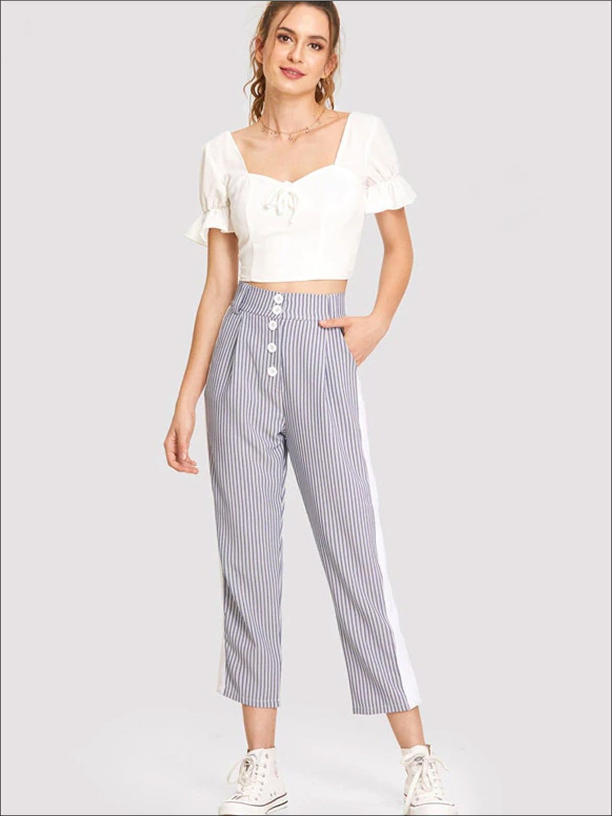 Womens Ruffled Sleeve Crop Top Blouse - Womens Tops