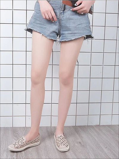 Womens Scalloped Cut Out Canvas Shoes - Womens Shoes