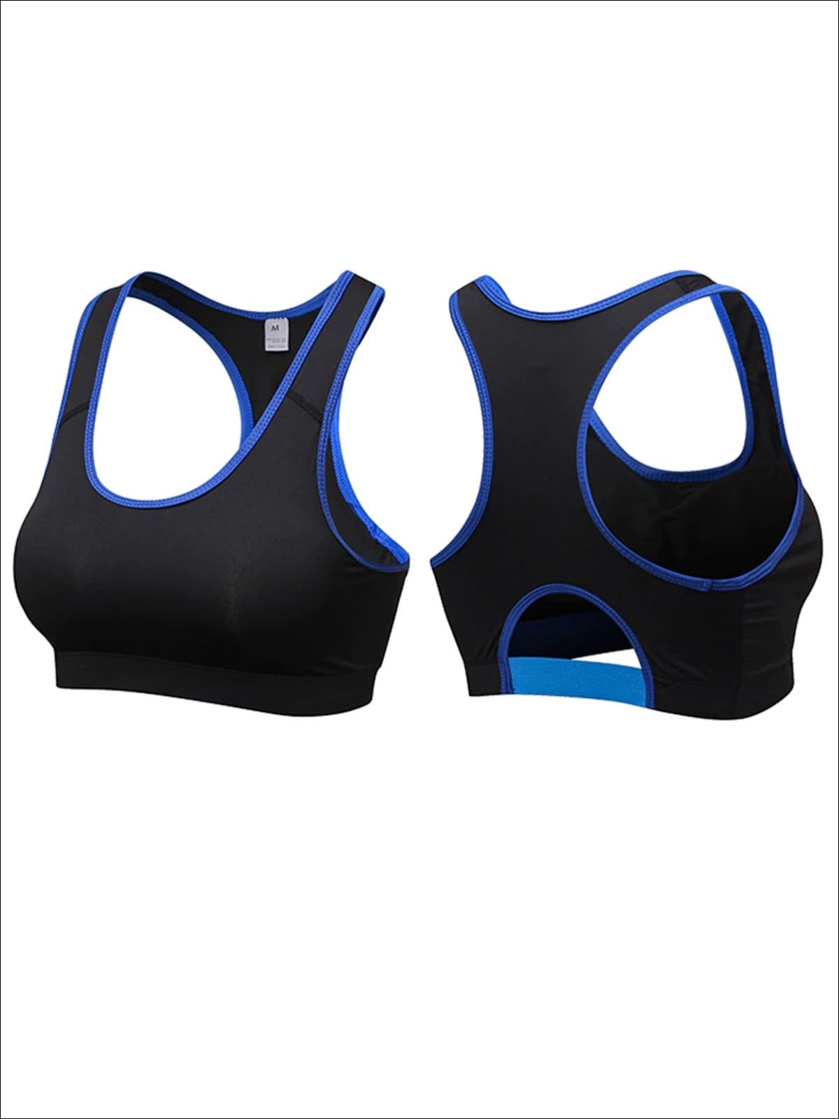 Womens Seamless Push Sports Bra - Black/Blue / S - Womens Sports Bra
