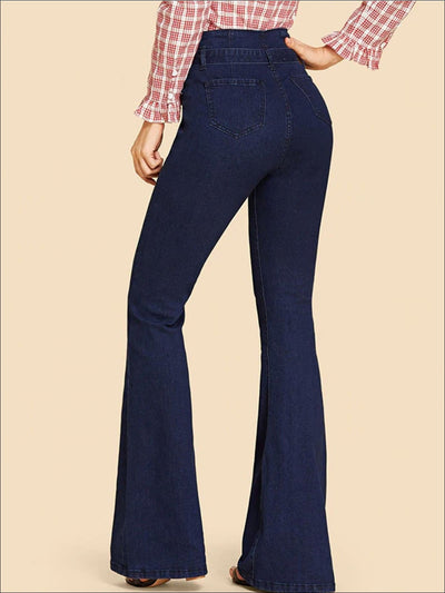 Womens Self Tie Flare Leg Denim Pants - Womens Bottoms
