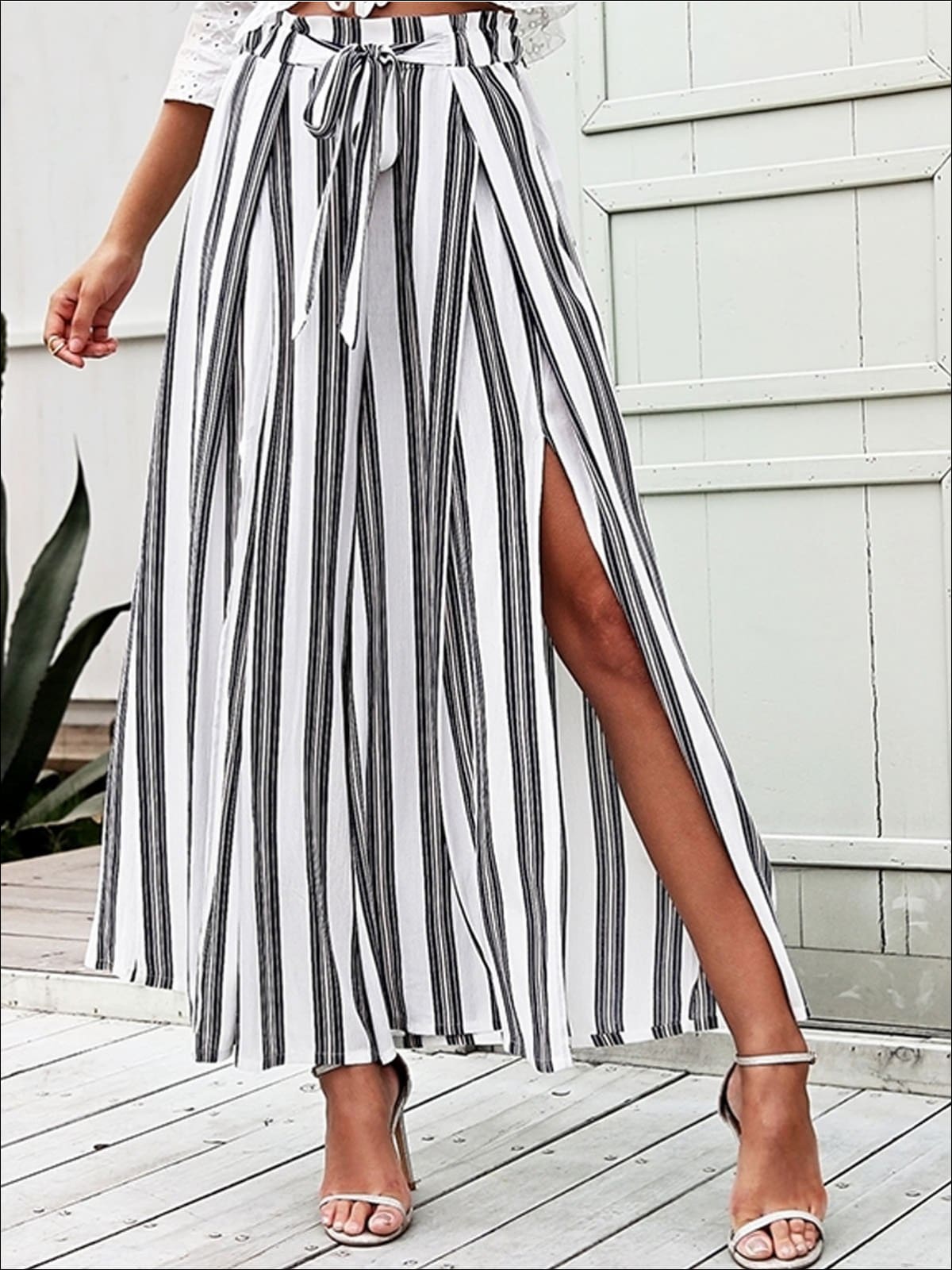 Womens Side Slit Self Tie Pleated Bohemian Loose Square Pants - Womens Bottoms