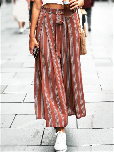 Womens Side Slit Self Tie Pleated Bohemian Loose Square Pants - Womens Bottoms