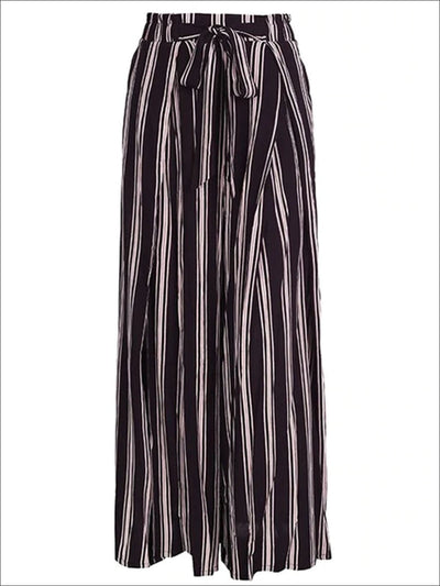 Womens Side Slit Self Tie Pleated Bohemian Loose Square Pants - Black / S - Womens Bottoms