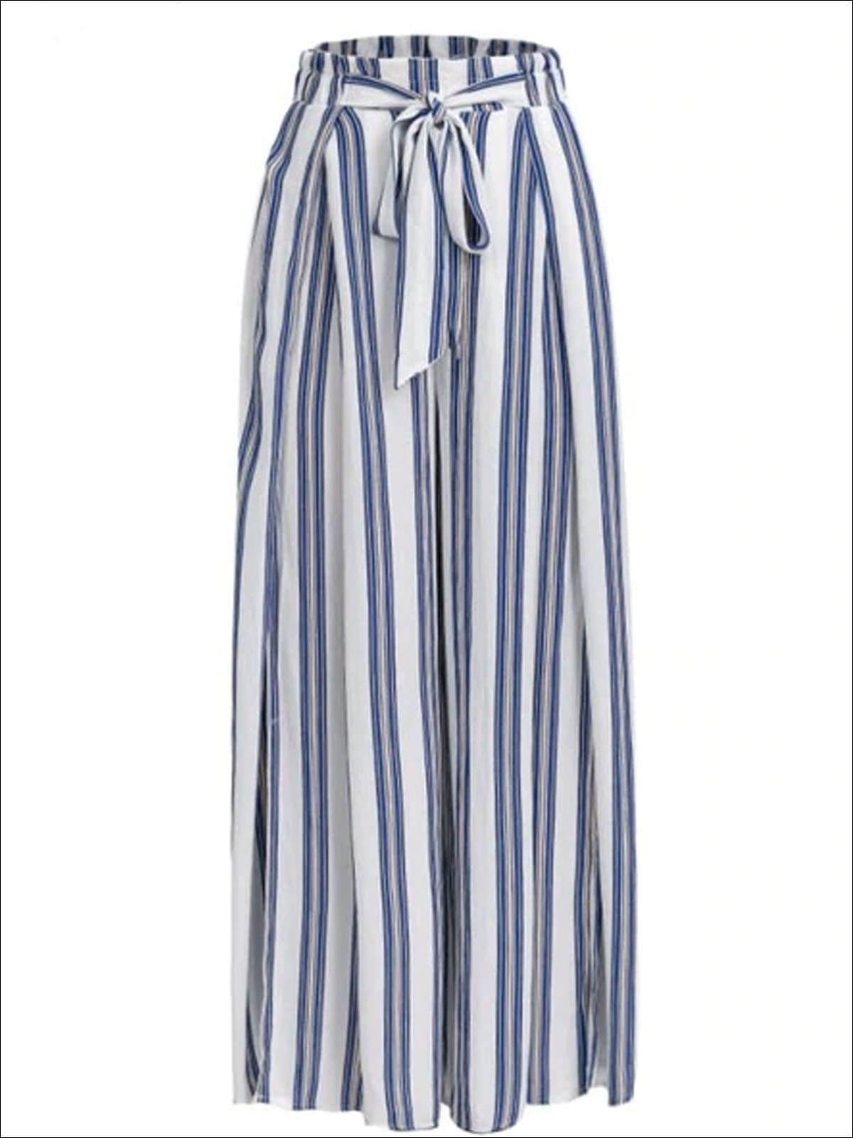 Womens Side Slit Self Tie Pleated Bohemian Loose Square Pants - Blue / S - Womens Bottoms