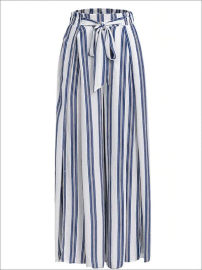 Womens Side Slit Self Tie Pleated Bohemian Loose Square Pants - Blue / S - Womens Bottoms