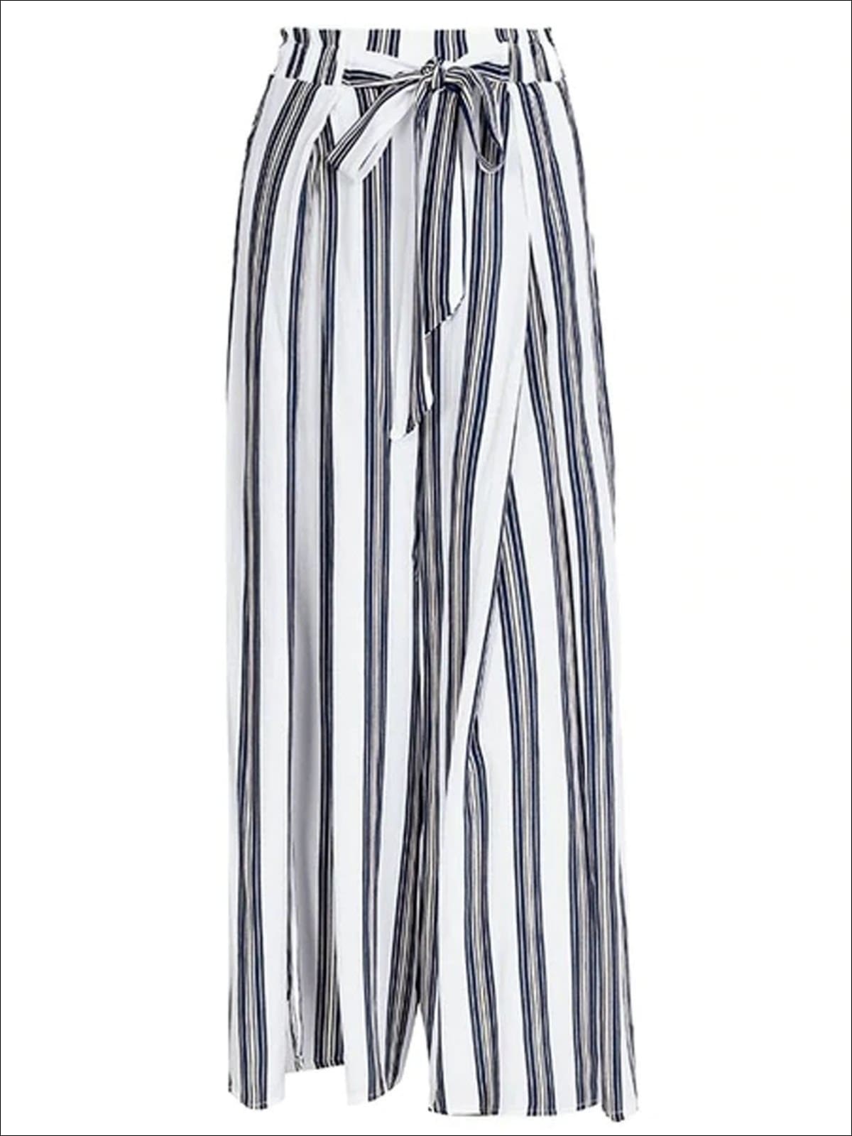 Womens Side Slit Self Tie Pleated Bohemian Loose Square Pants - White / S - Womens Bottoms