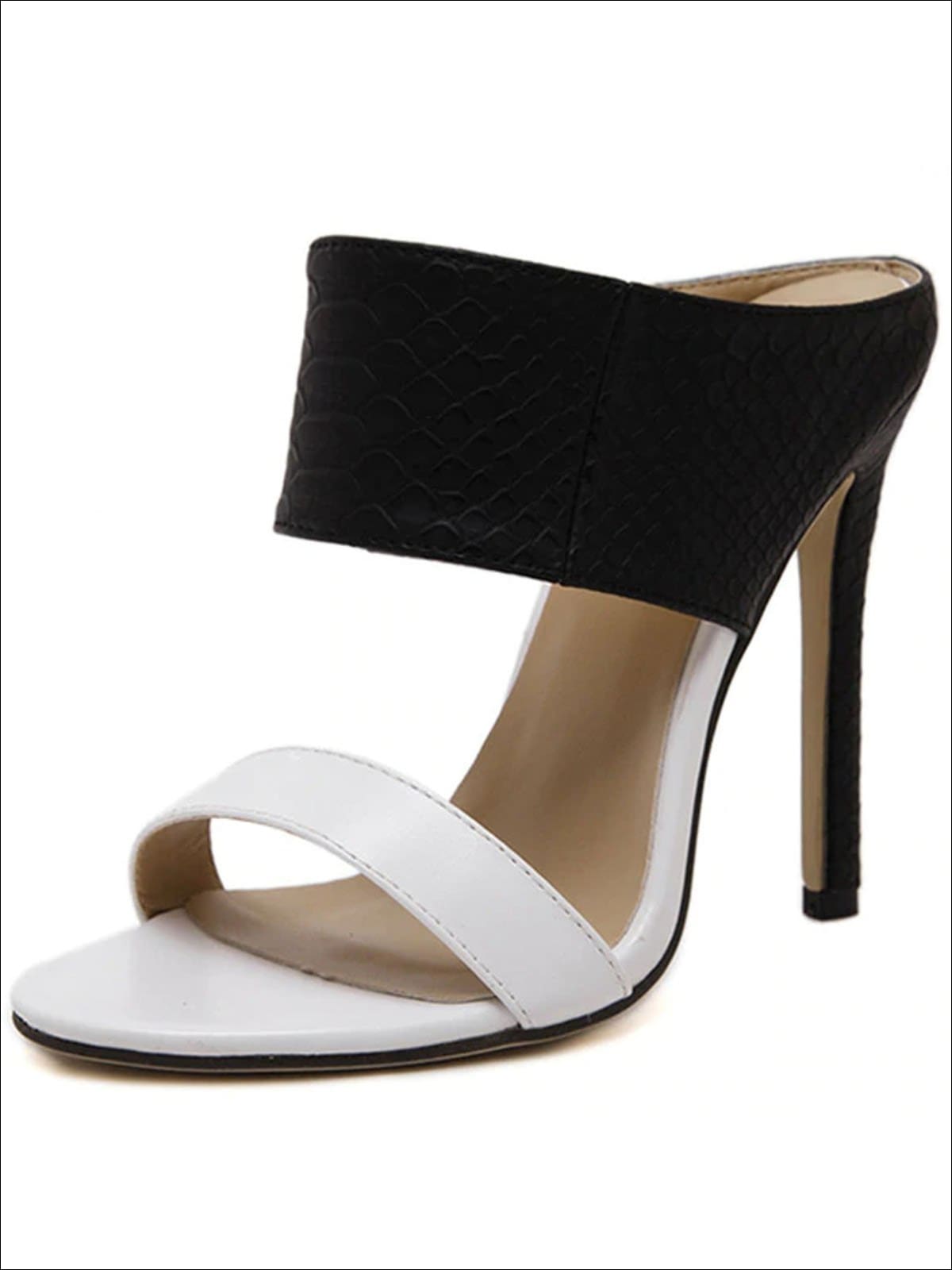 Womens Slip On Stiletto Sandals - Black & White / 4 - Womens Sandals