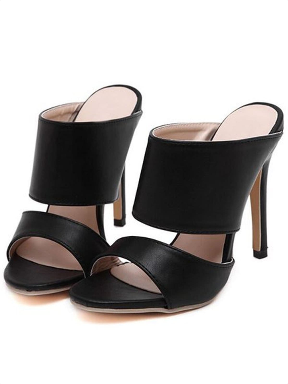 Womens Slip On Stiletto Sandals - PU Black / 4 - Womens Sandals