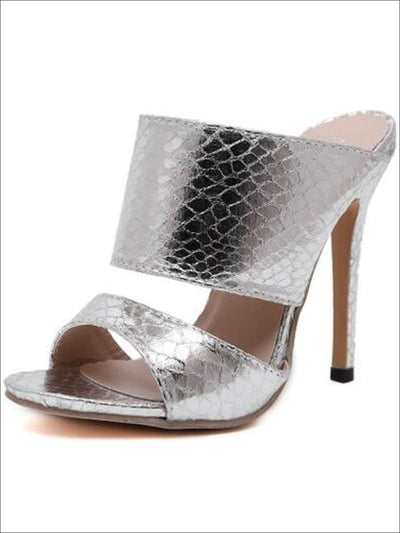Womens Slip On Stiletto Sandals - Silver / 4 - Womens Sandals