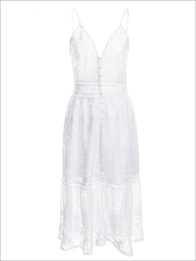 Womens Spring A-Line Lace Casual Dress - White / S - Womens Dresses