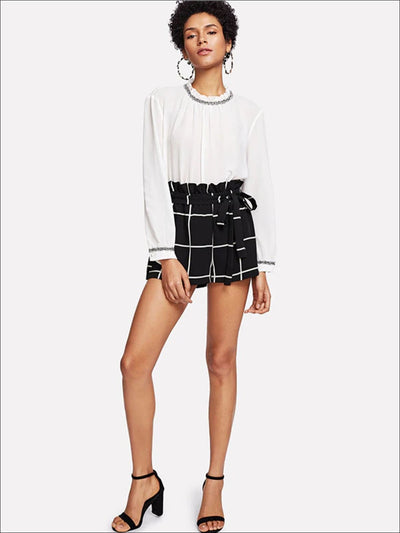 Womens Spring Belted Ruffled Waist Shorts - Womens Bottoms