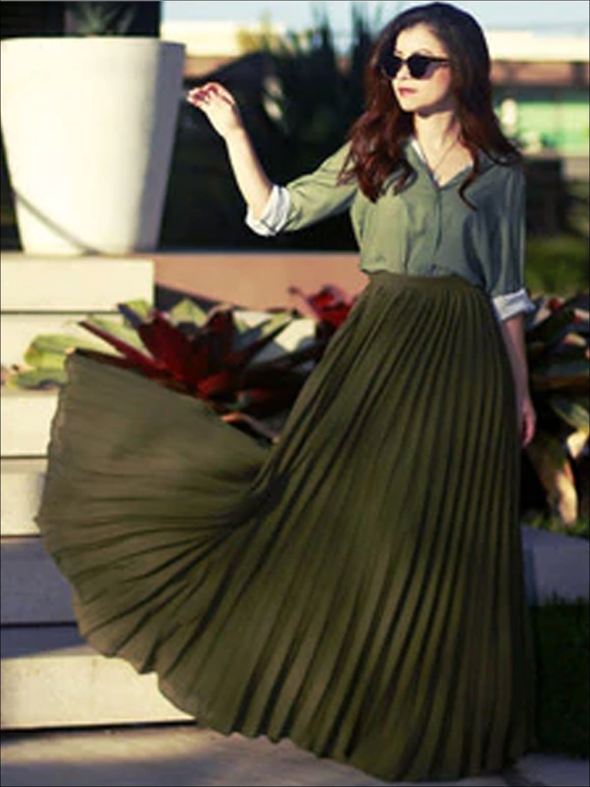Womens Spring High Waist Pleated Maxi Skirt - Womens Bottoms