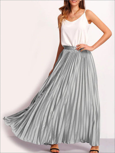 Womens Spring High Waist Pleated Maxi Skirt - Silver / XS - Womens Bottoms
