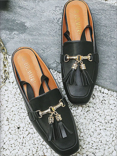 Womens Square Low Heel Metal Applique Mules Sandals - Womens Shoes