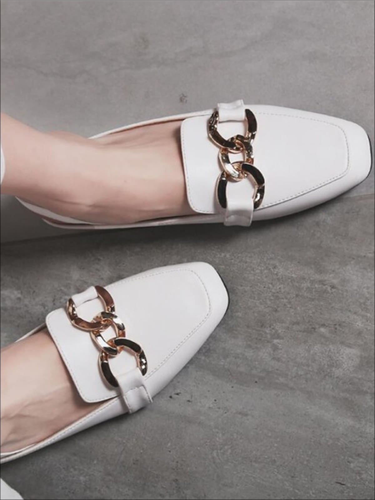 Womens Square Low Heel Metal Applique Mules Sandals - Womens Shoes