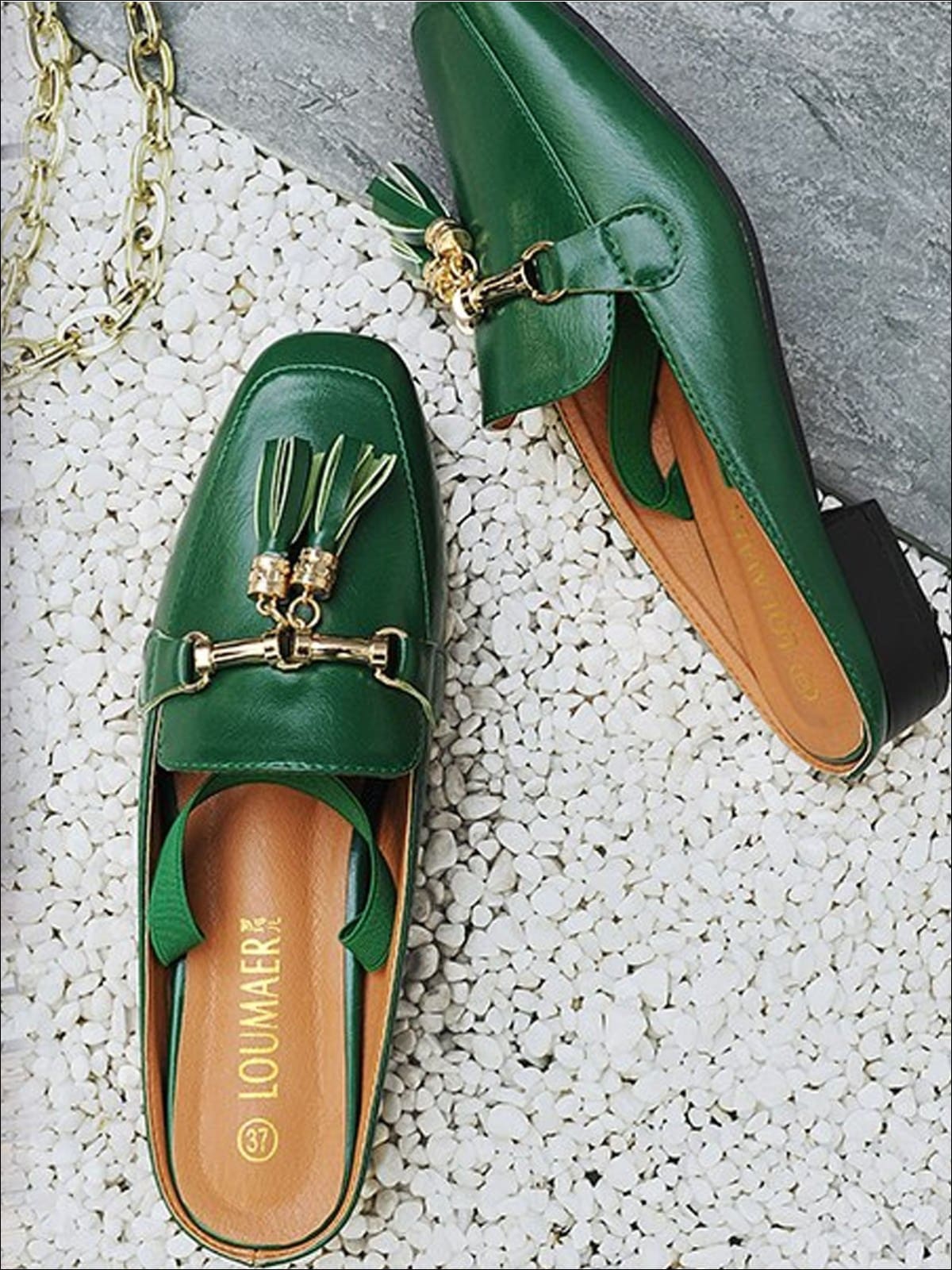 Womens Square Low Heel Metal Applique Mules Sandals - Womens Shoes