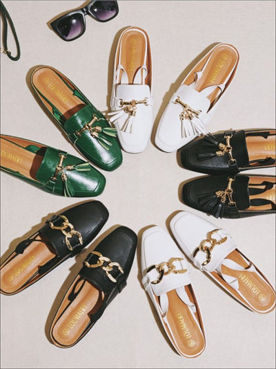 Womens Square Low Heel Metal Applique Mules Sandals - Womens Shoes