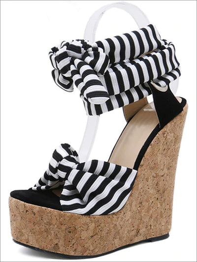 Womens Striped Ankle Strap Wedges - Womens Sandals