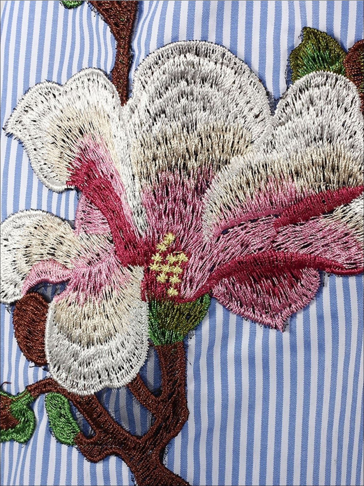 Womens Striped Floral Embroidered Belted Shirt Dress - Womens Dresses