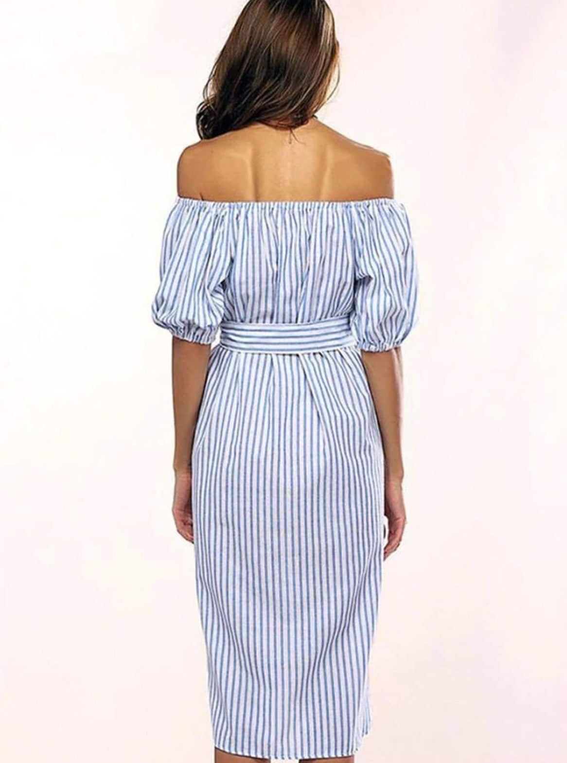 Womens Striped Off The Shoulder Hi-Lo Dress - Womens Dresses