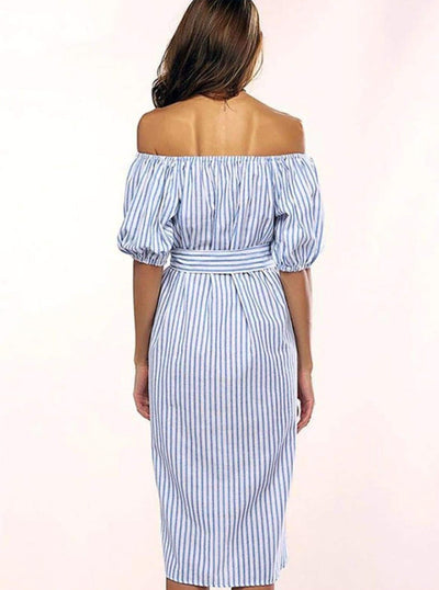 Womens Striped Off The Shoulder Hi-Lo Dress - Womens Dresses