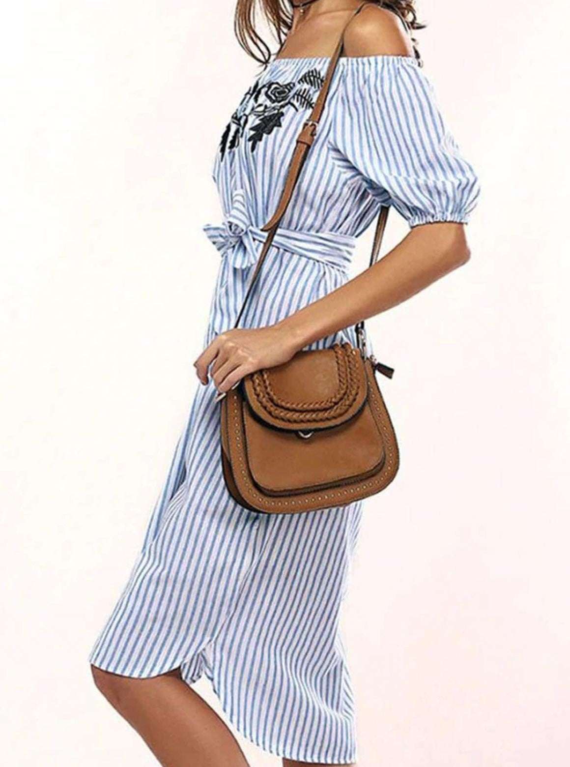 Womens Striped Off The Shoulder Hi-Lo Dress - Womens Dresses