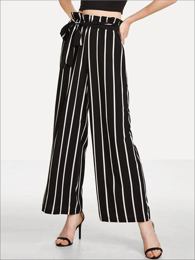 Womens Striped Ruffled High Waist Pants - Womens Bottoms