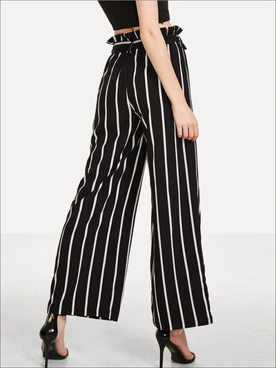 Womens Striped Ruffled High Waist Pants - Womens Bottoms