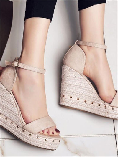Womens Studded High Heel Ankle Strap Wedges - Womens Sandals