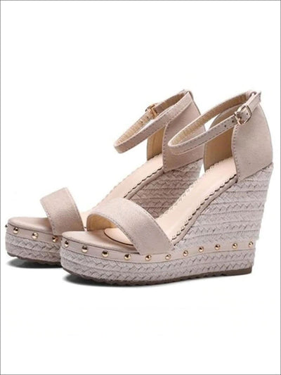 Womens Studded High Heel Ankle Strap Wedges - Womens Sandals
