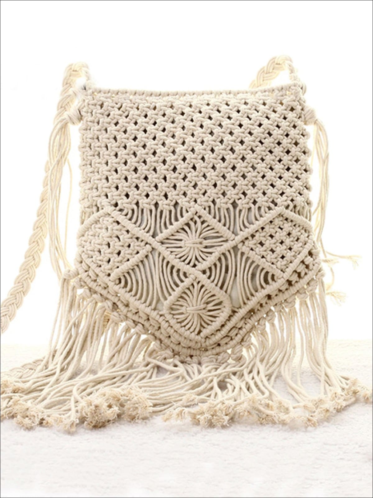 Womens Summer Fringe Boho Fashion Bag - White - Womens Accessories