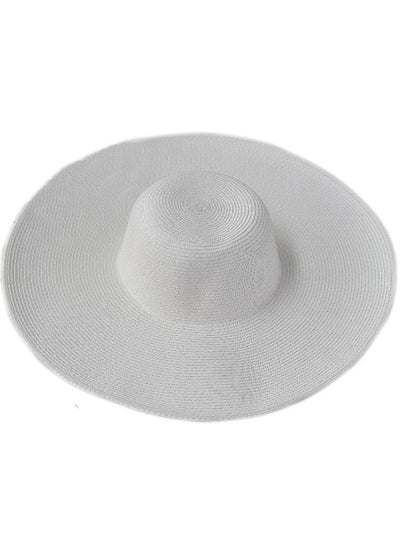 Womens Summer Wide Brim Oversized Straw Hat - White - Womens Accessories