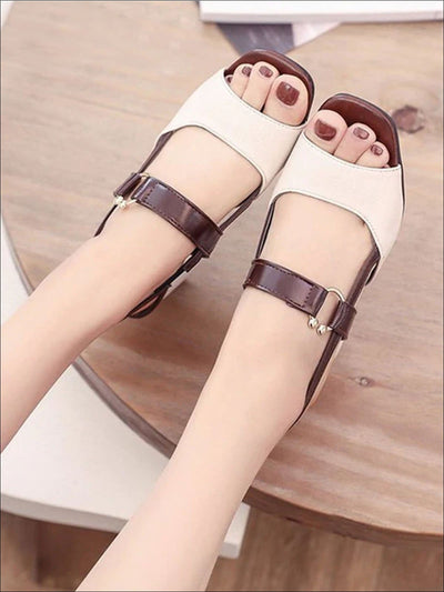 Womens Synthetic Leather Open Toe Block Heel Sandals - Womens Sandals