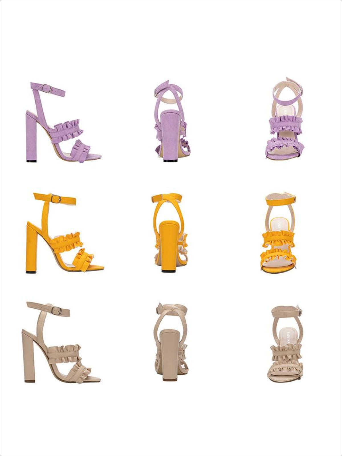 Womens Synthetic Leather Ruffled High Heel Sandals - Womens Sandals