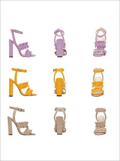 Womens Synthetic Leather Ruffled High Heel Sandals - Womens Sandals