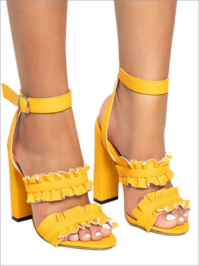 Womens Synthetic Leather Ruffled High Heel Sandals - Womens Sandals