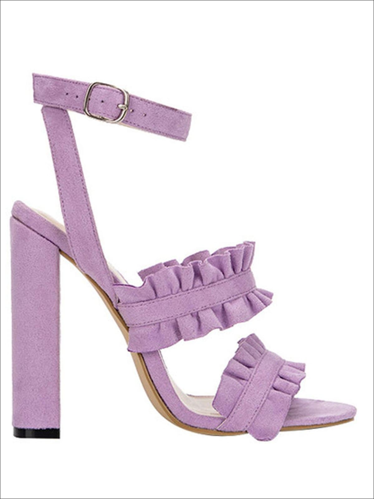 Womens Synthetic Leather Ruffled High Heel Sandals - Purple / 7.5 - Womens Sandals