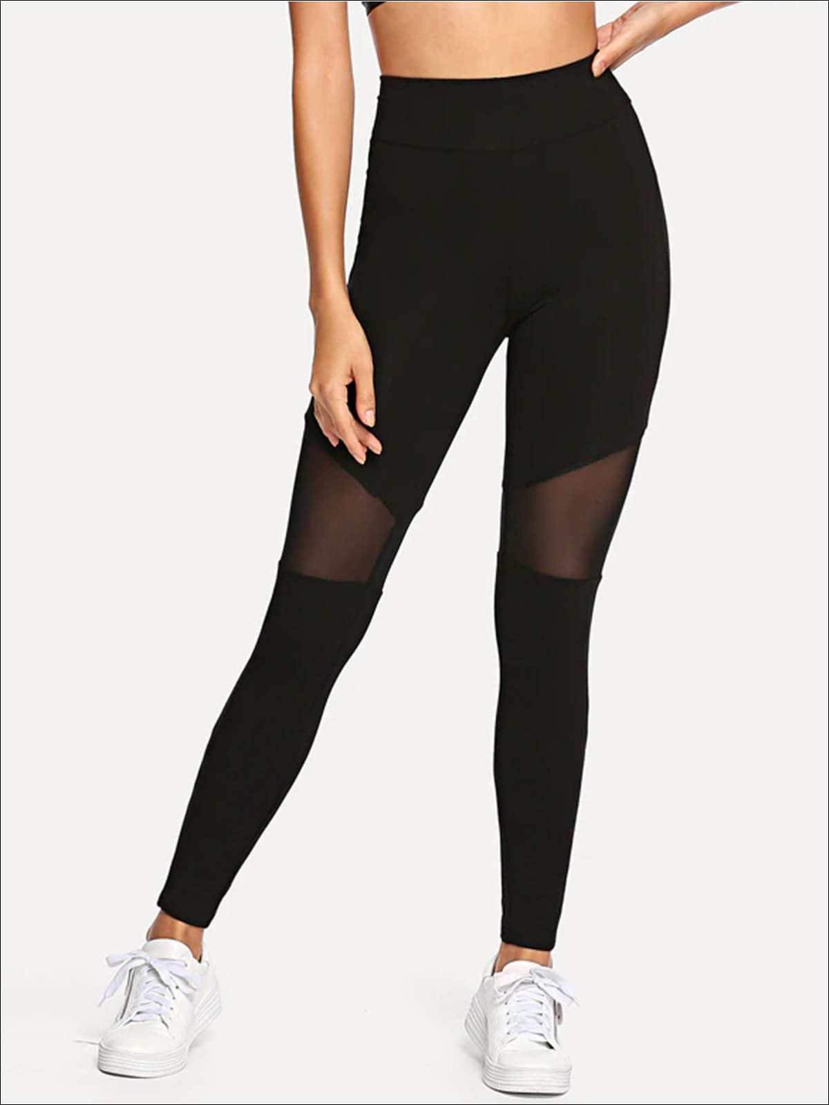 Womens Thigh Mesh Casual Leggings - Black / XS - Womens Bottoms