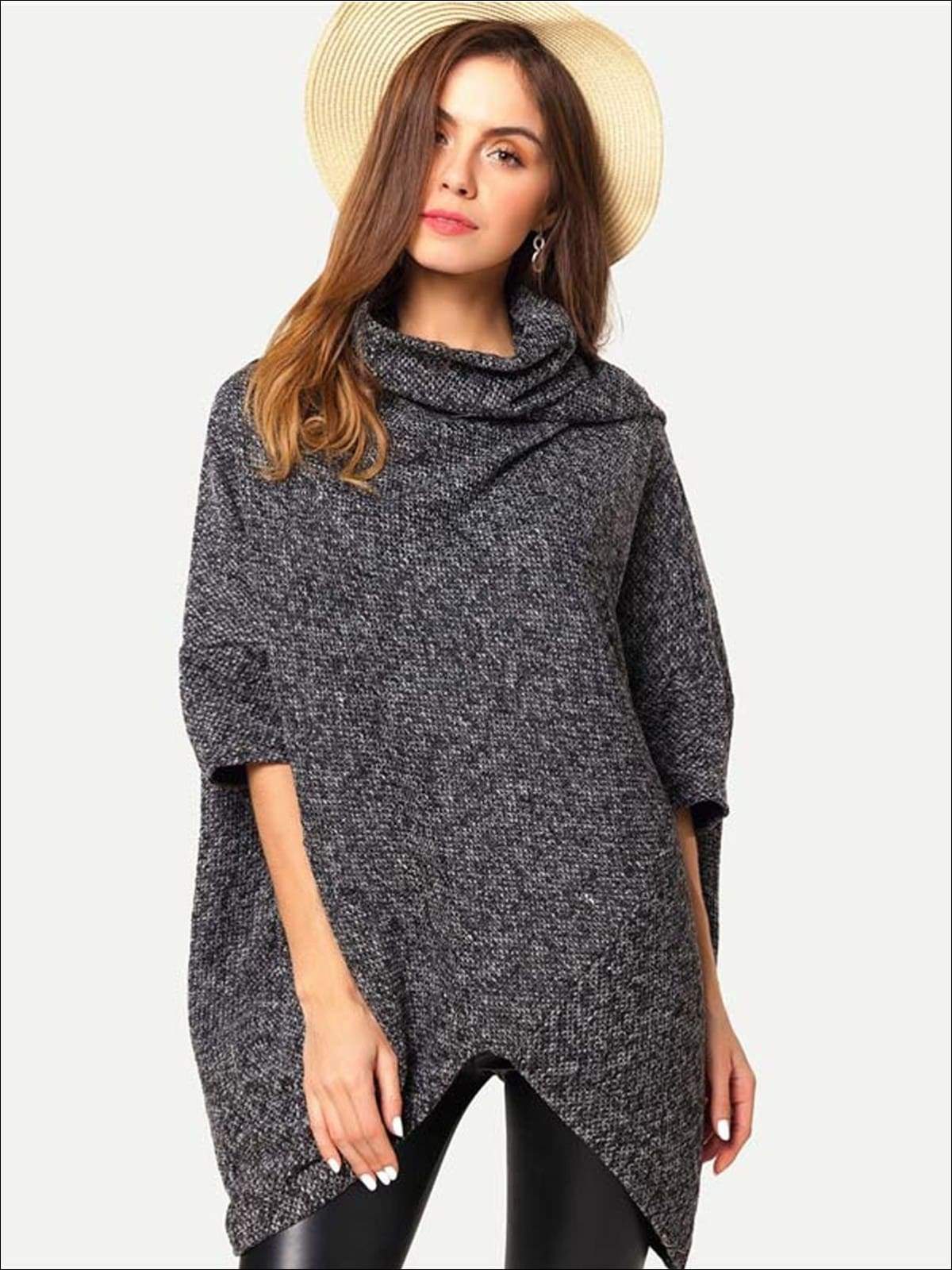 Womens Trendy Asymmetrical Edge Poncho Sweater - Gray / M - Womens Fall Sweaters