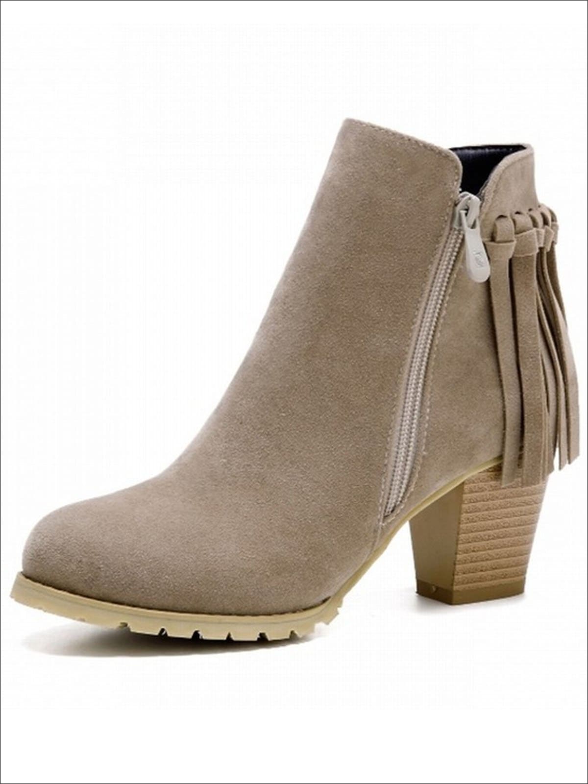 Womens Trendy Fringe Ankle Boots - Beige / 4 - Womens Boots