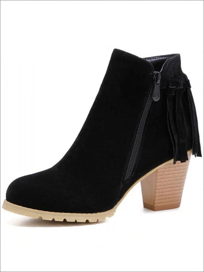 Womens Trendy Fringe Ankle Boots - Black / 4 - Womens Boots