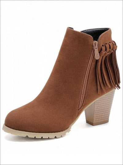 Womens Trendy Fringe Ankle Boots - Brown / 4 - Womens Boots
