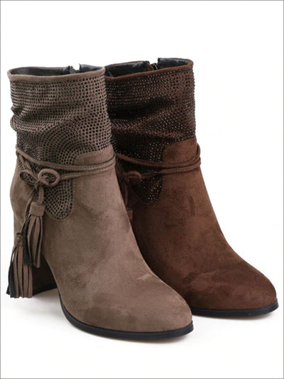 Womens Trendy Winter Block Heel Tassel Boots - Womens Boots