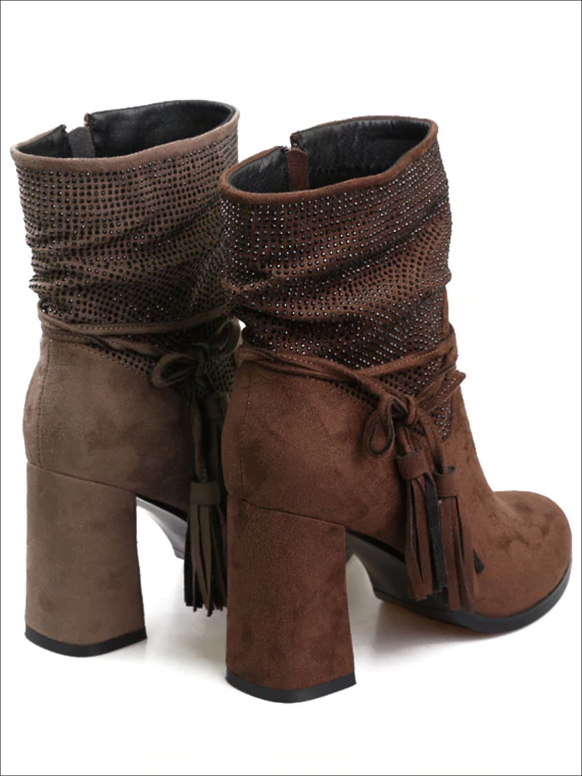 Womens Trendy Winter Block Heel Tassel Boots - Womens Boots