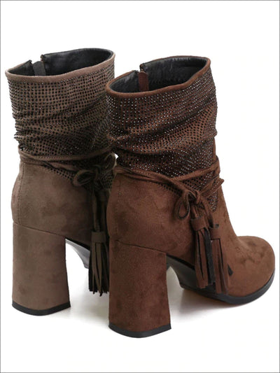 Womens Trendy Winter Block Heel Tassel Boots - Womens Boots